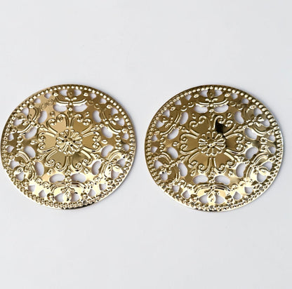 Oversized Gold Floral Medallion Statement Stud Earrings - Fatisha Boutique