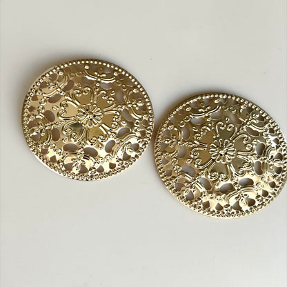 Oversized Gold Floral Medallion Statement Stud Earrings - Fatisha Boutique