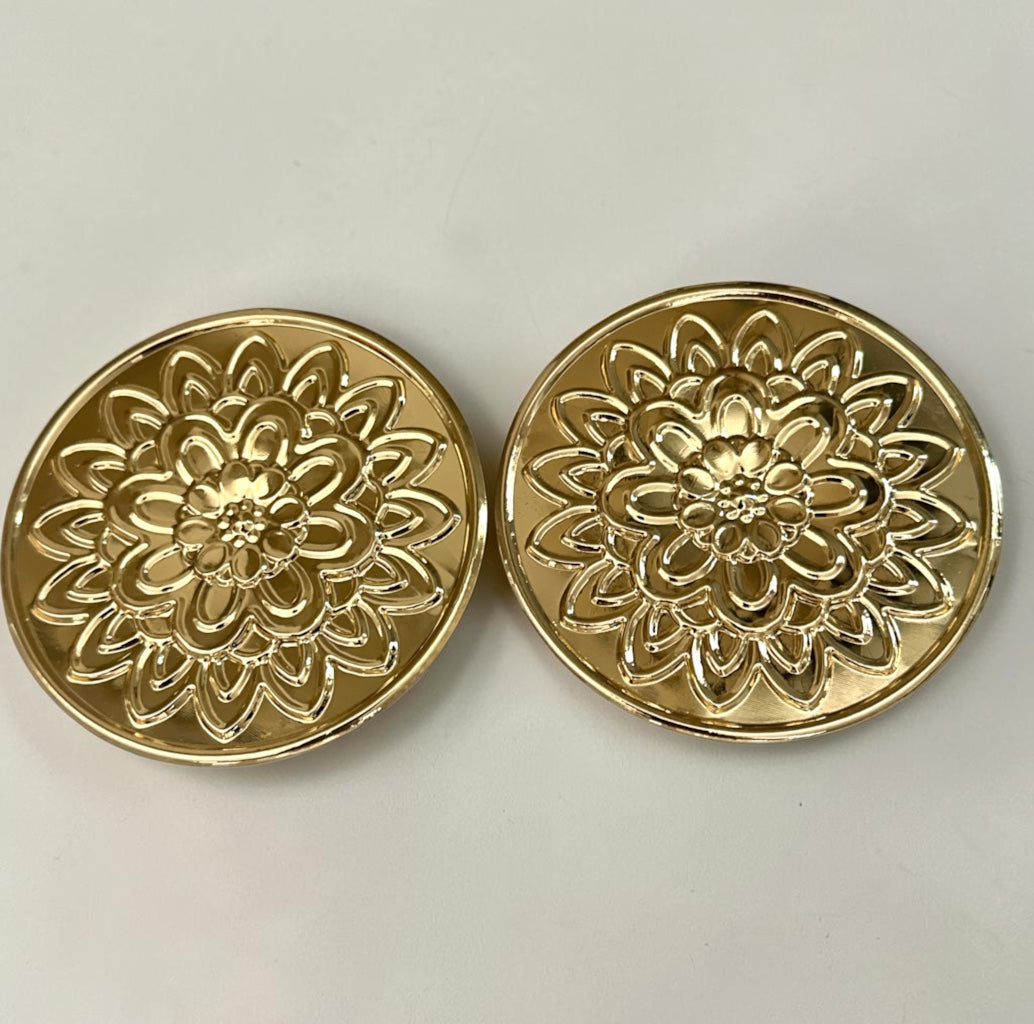 Oversized Gold Embossed Floral Statement Earrings - Fatisha Boutique Fatisha Boutique