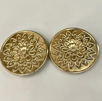 Oversized Gold Embossed Floral Statement Earrings - Fatisha Boutique