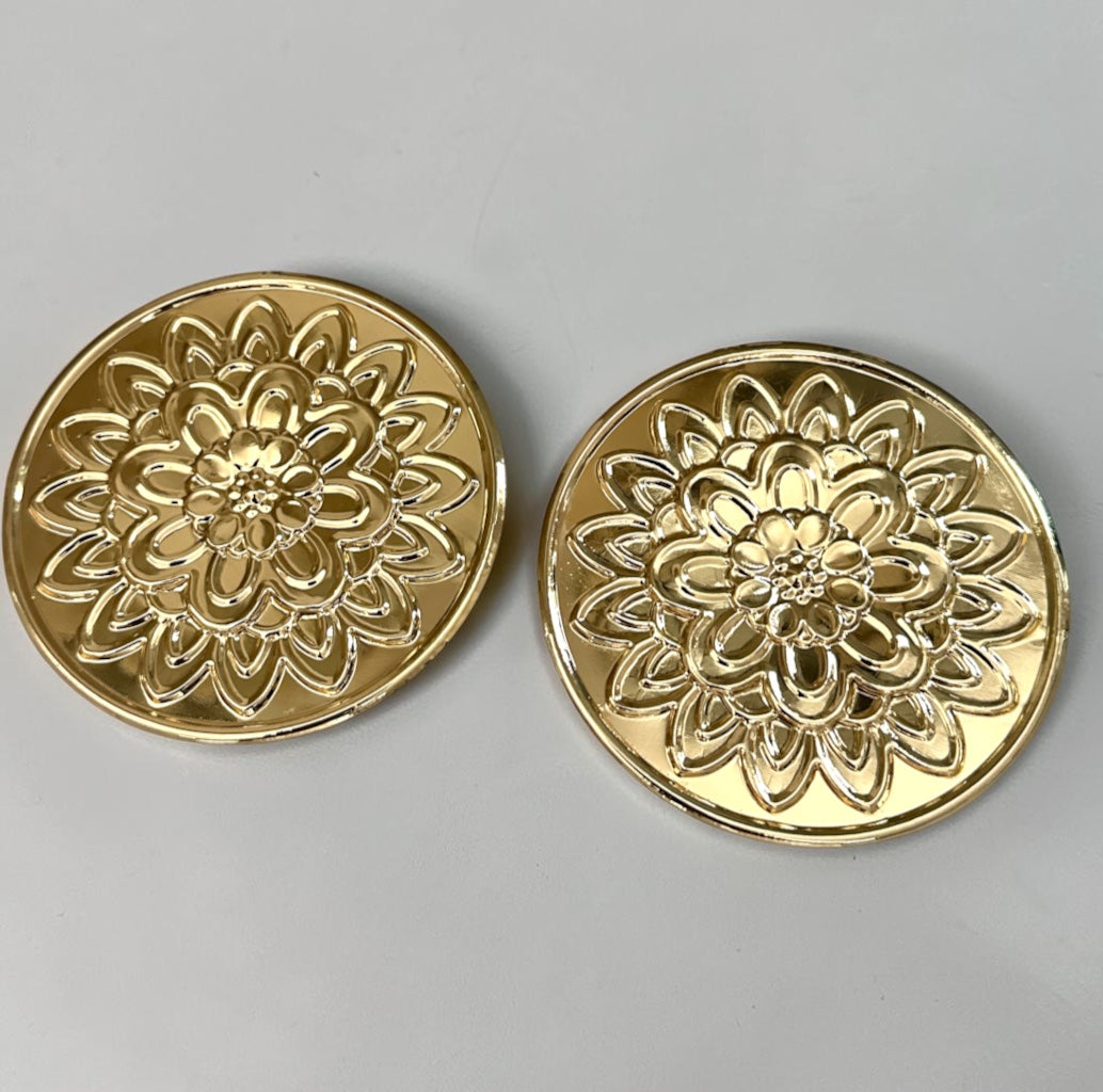Oversized Gold Embossed Floral Statement Earrings - Fatisha Boutique