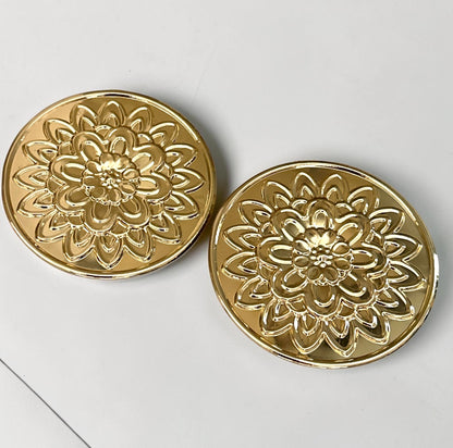 Oversized Gold Embossed Floral Statement Earrings - Fatisha Boutique
