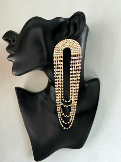 Extra Long Rhinestone Tassel Earrings – Gold & Silver - Fatisha Boutique