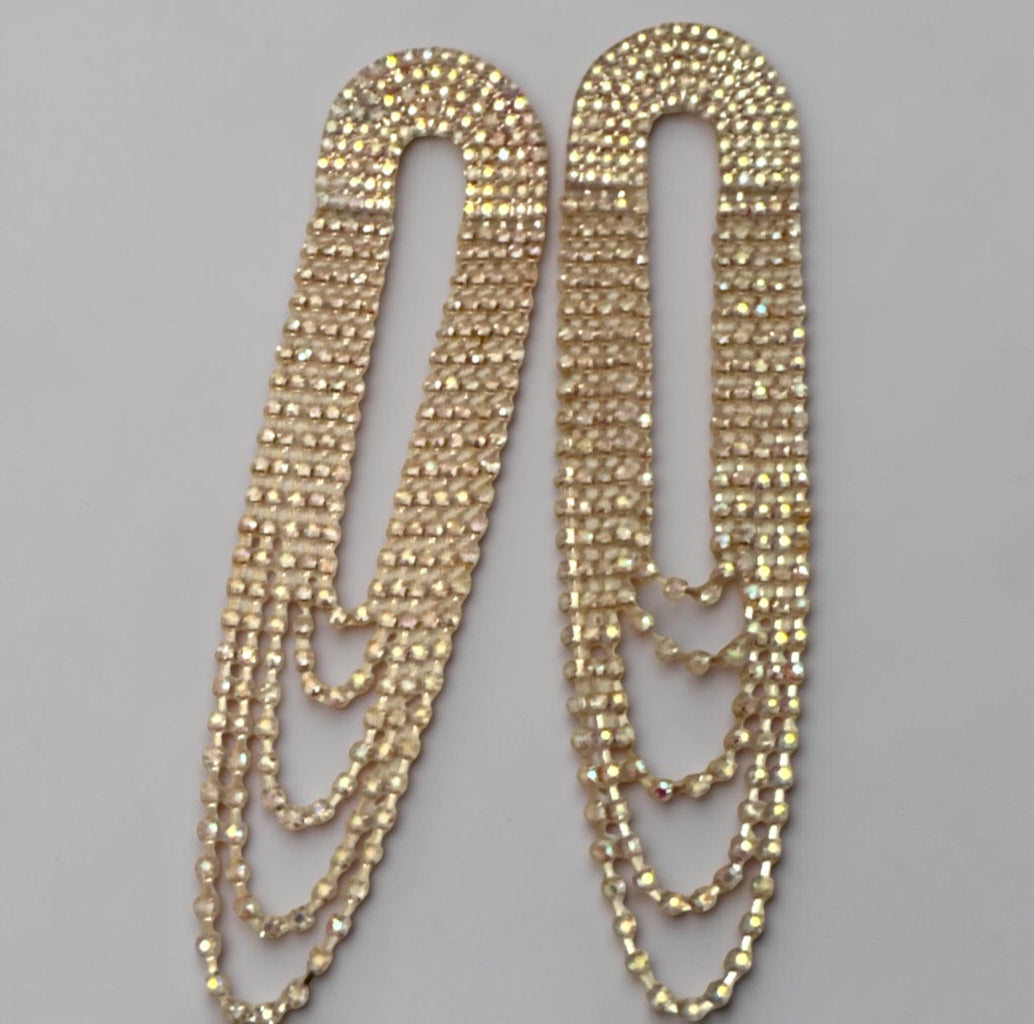 Extra Long Rhinestone Tassel Earrings – Gold & Silver - Fatisha Boutique Fatisha Boutique