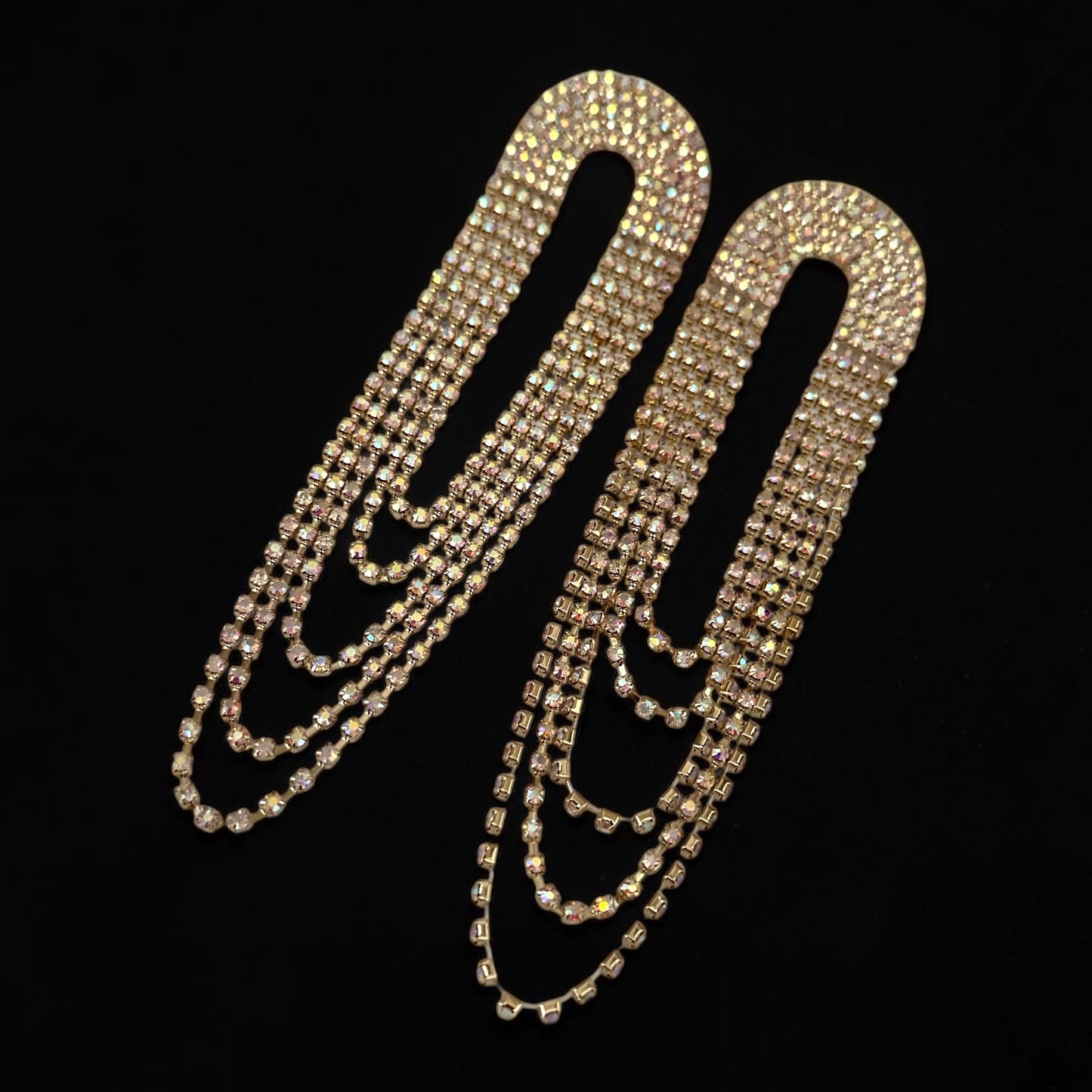 Extra Long Rhinestone Tassel Earrings – Gold & Silver - Fatisha Boutique Fatisha Boutique