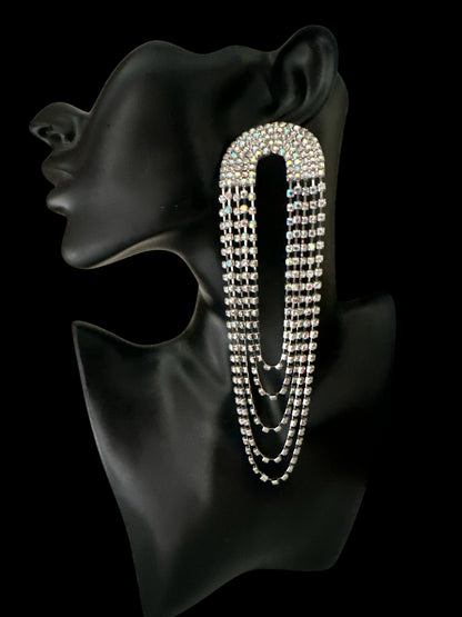 Extra Long Rhinestone Tassel Earrings – Gold & Silver - Fatisha Boutique