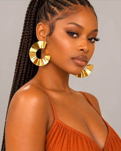Sculptural Fan Statement Stud Earrings – Gold & Silver - Fatisha Boutique