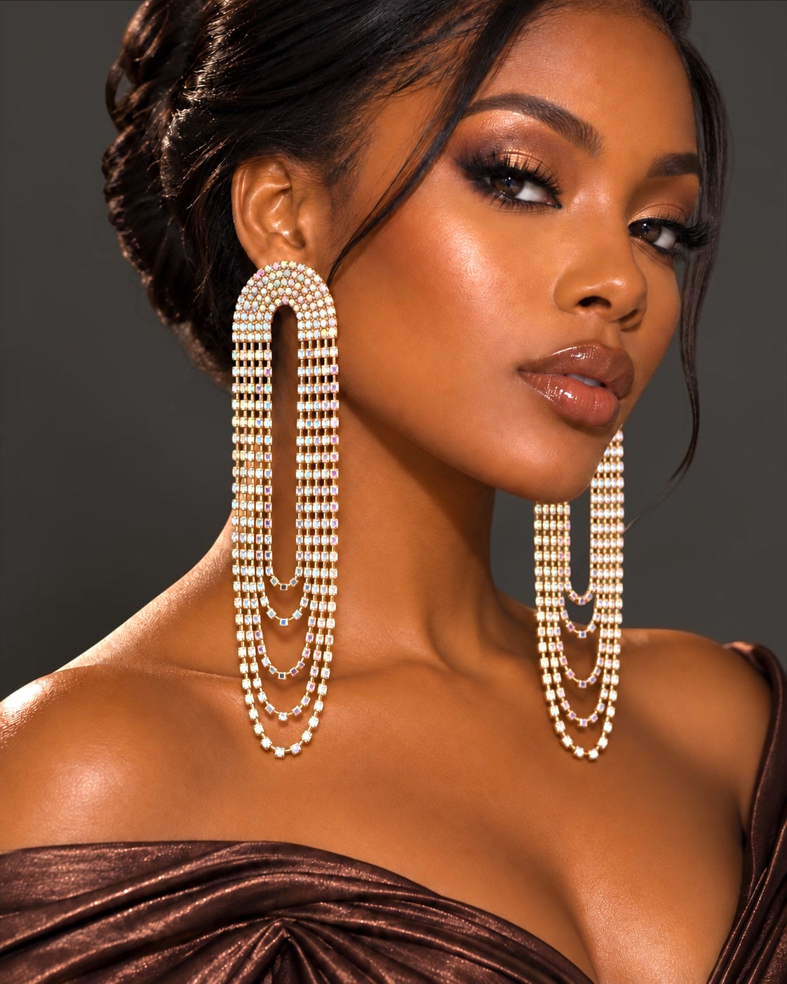 Extra Long Rhinestone Tassel Earrings – Gold & Silver - Fatisha Boutique