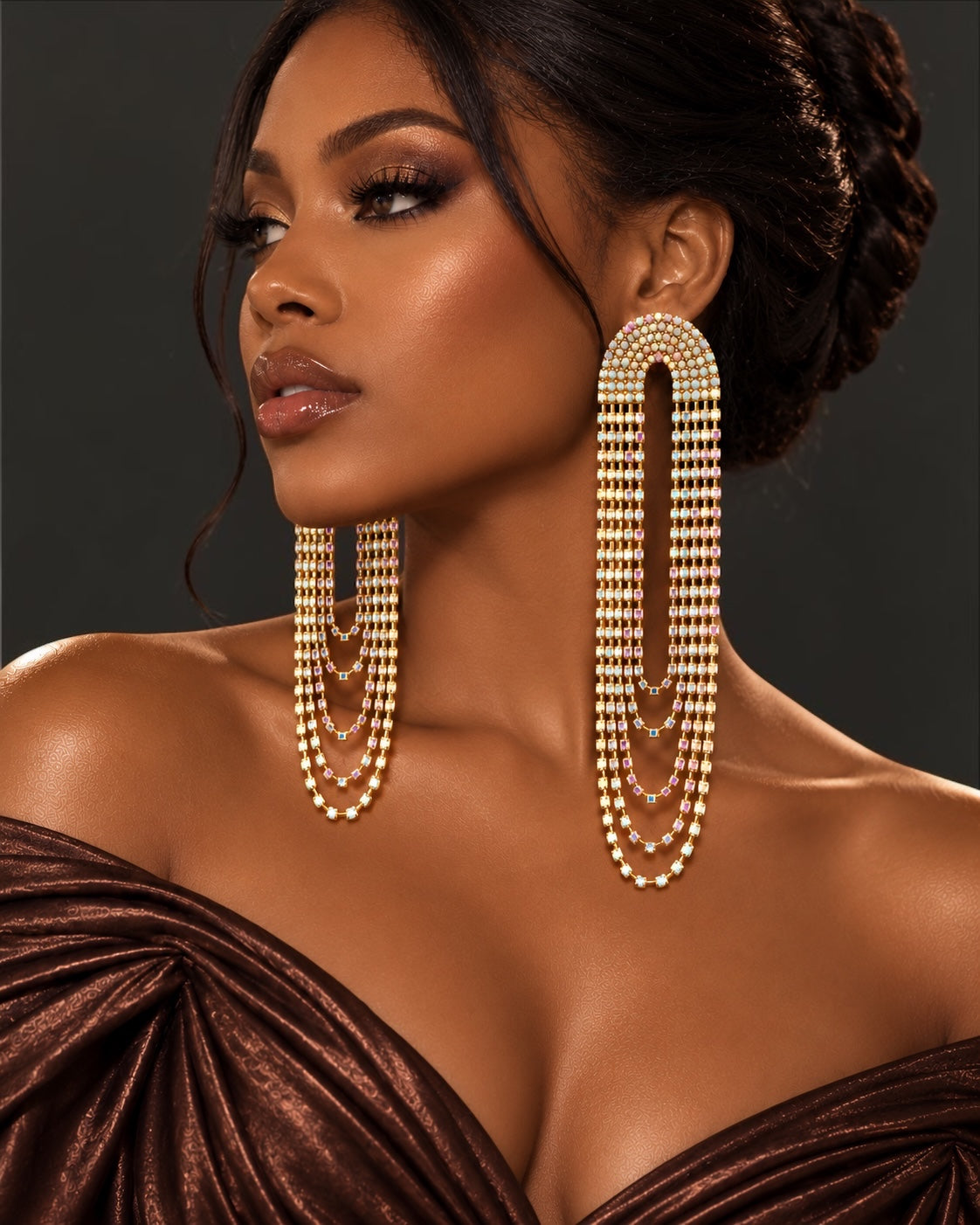 Extra Long Rhinestone Tassel Earrings – Gold & Silver - Fatisha Boutique Fatisha Boutique