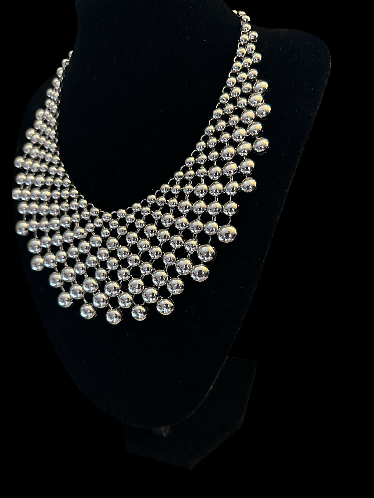 Silver Beaded Bib Statement Necklace – Layered Collar - Fatisha Boutique