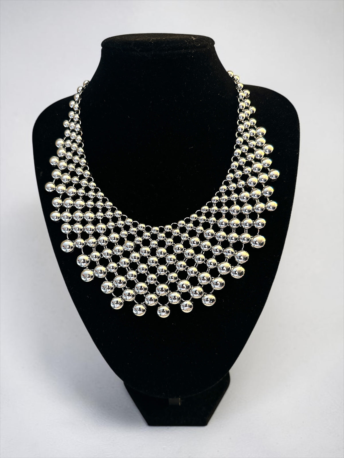 Silver Beaded Bib Statement Necklace – Layered Collar - Fatisha Boutique