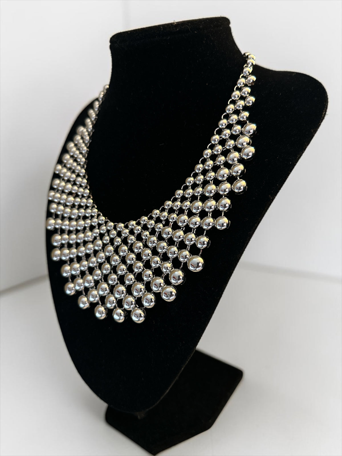 Silver Beaded Bib Statement Necklace – Layered Collar - Fatisha Boutique Fatisha Boutique