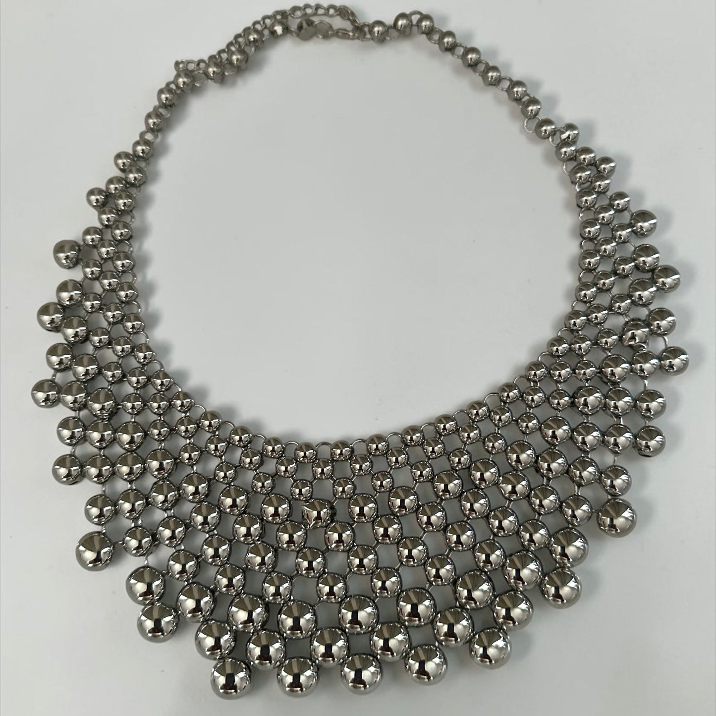 Silver Beaded Bib Statement Necklace – Layered Collar - Fatisha Boutique Fatisha Boutique