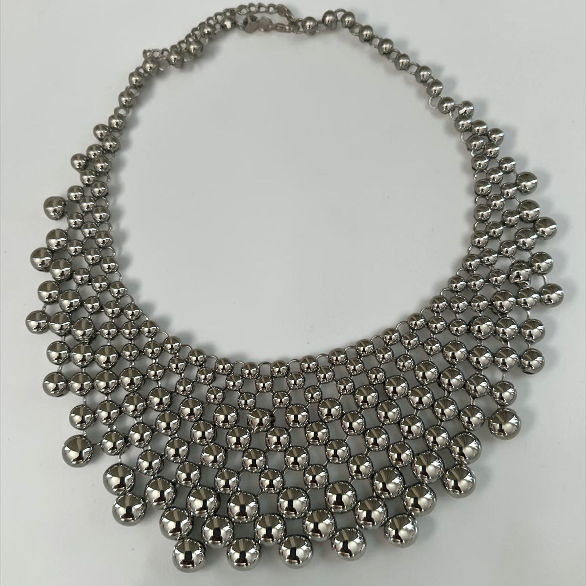 Silver Beaded Bib Statement Necklace – Layered Collar - Fatisha Boutique