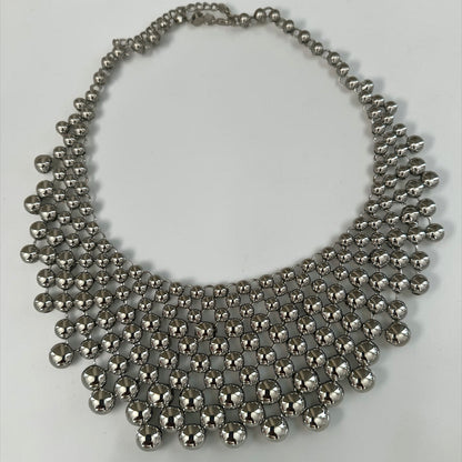 Silver Beaded Bib Statement Necklace – Layered Collar - Fatisha Boutique