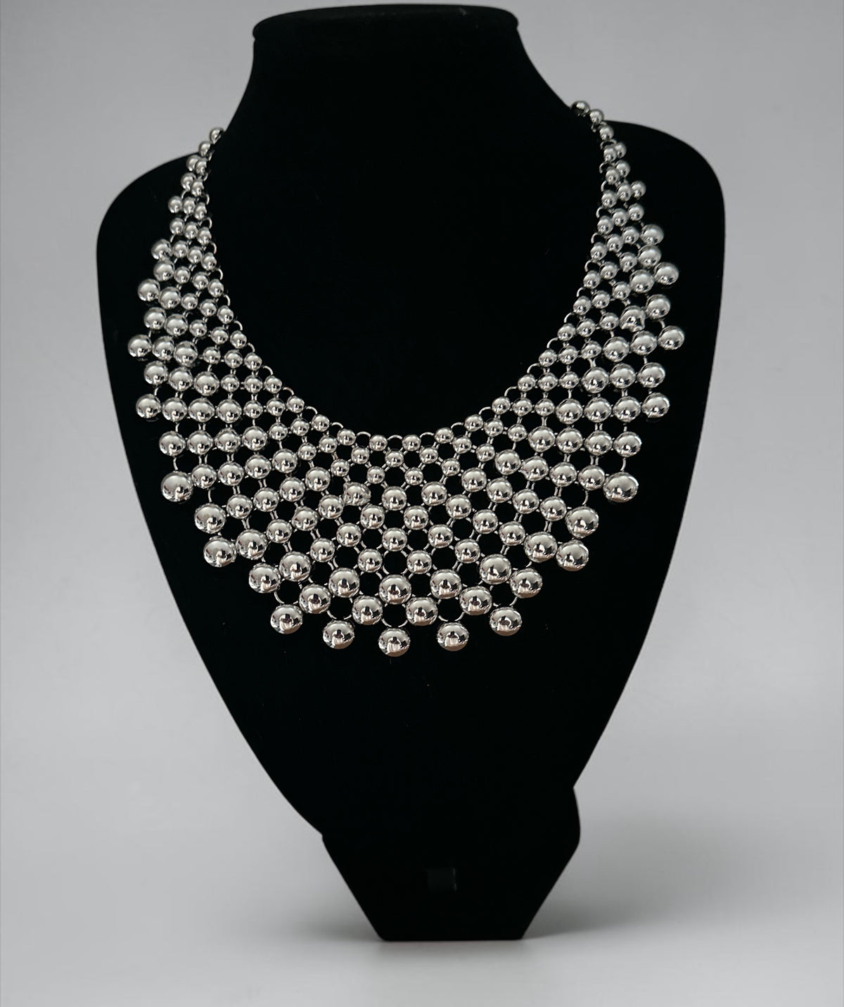 Silver Beaded Bib Statement Necklace – Layered Collar - Fatisha Boutique