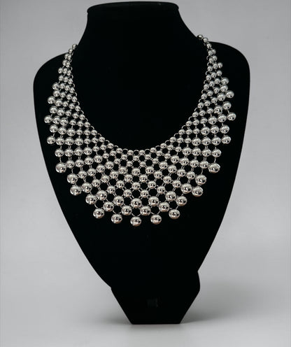 Silver Beaded Bib Statement Necklace – Layered Collar - Fatisha Boutique