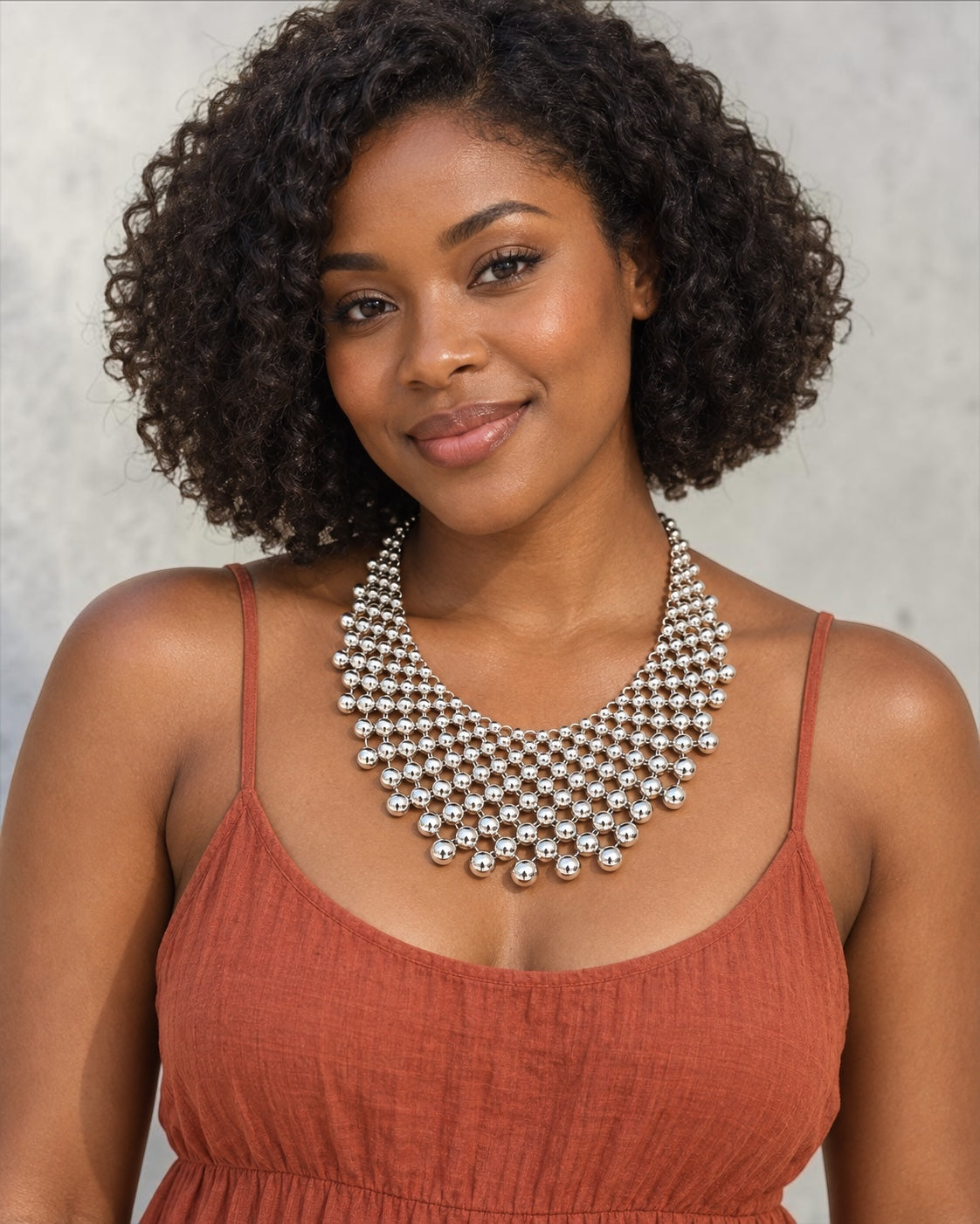Silver Beaded Bib Statement Necklace – Layered Collar - Fatisha Boutique Fatisha Boutique
