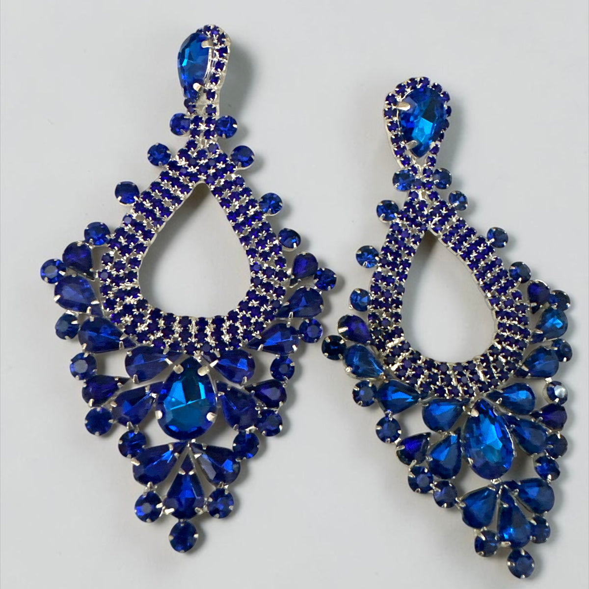 Royal Blue Rhinestone Teardrop Statement Earrings - Fatisha Boutique Fatisha Boutique
