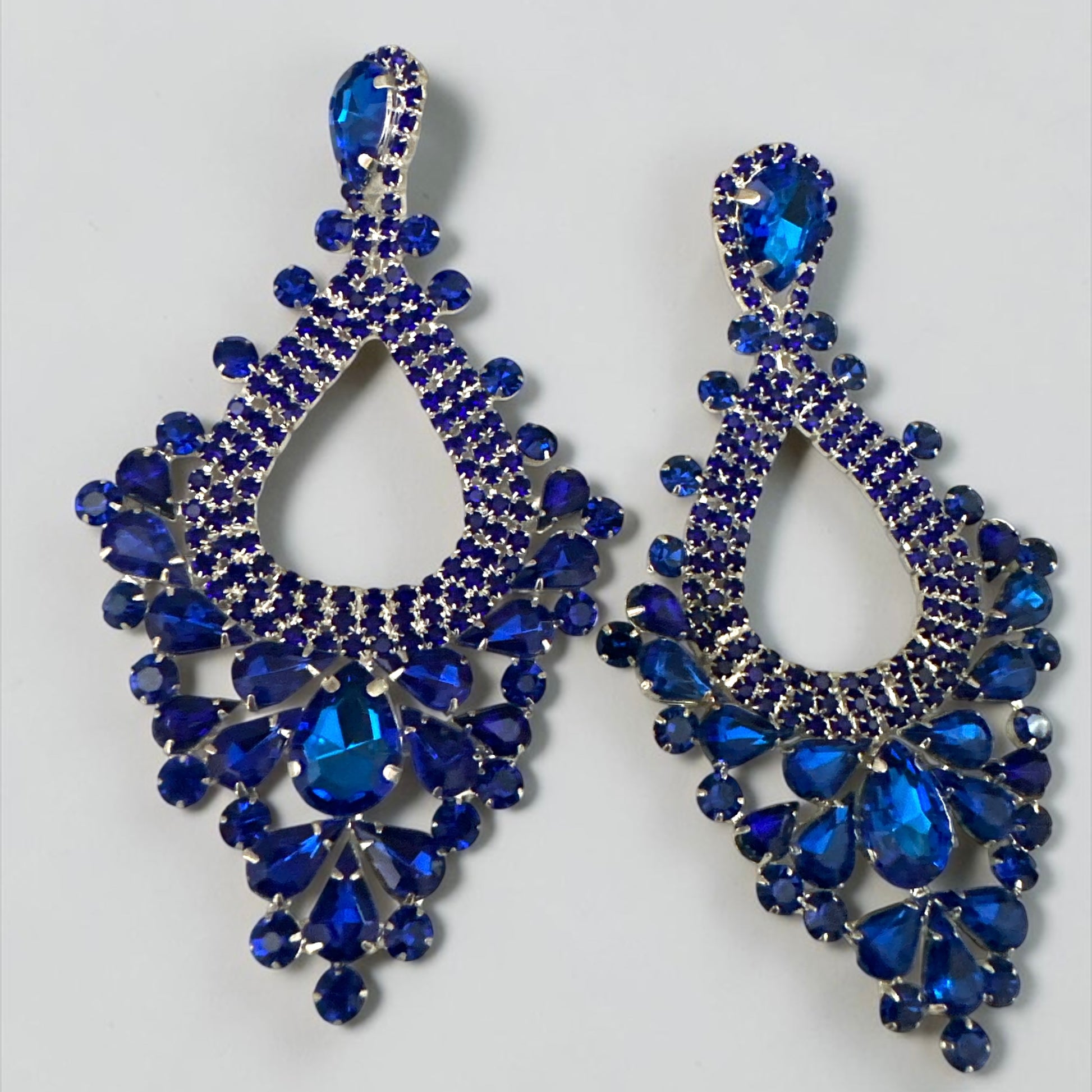 Royal Blue Rhinestone Teardrop Statement Earrings - Fatisha Boutique