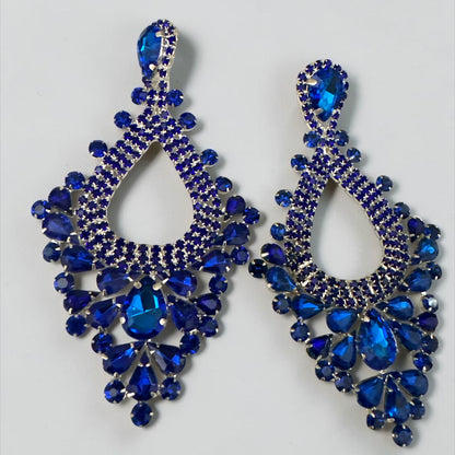 Royal Blue Rhinestone Teardrop Statement Earrings - Fatisha Boutique