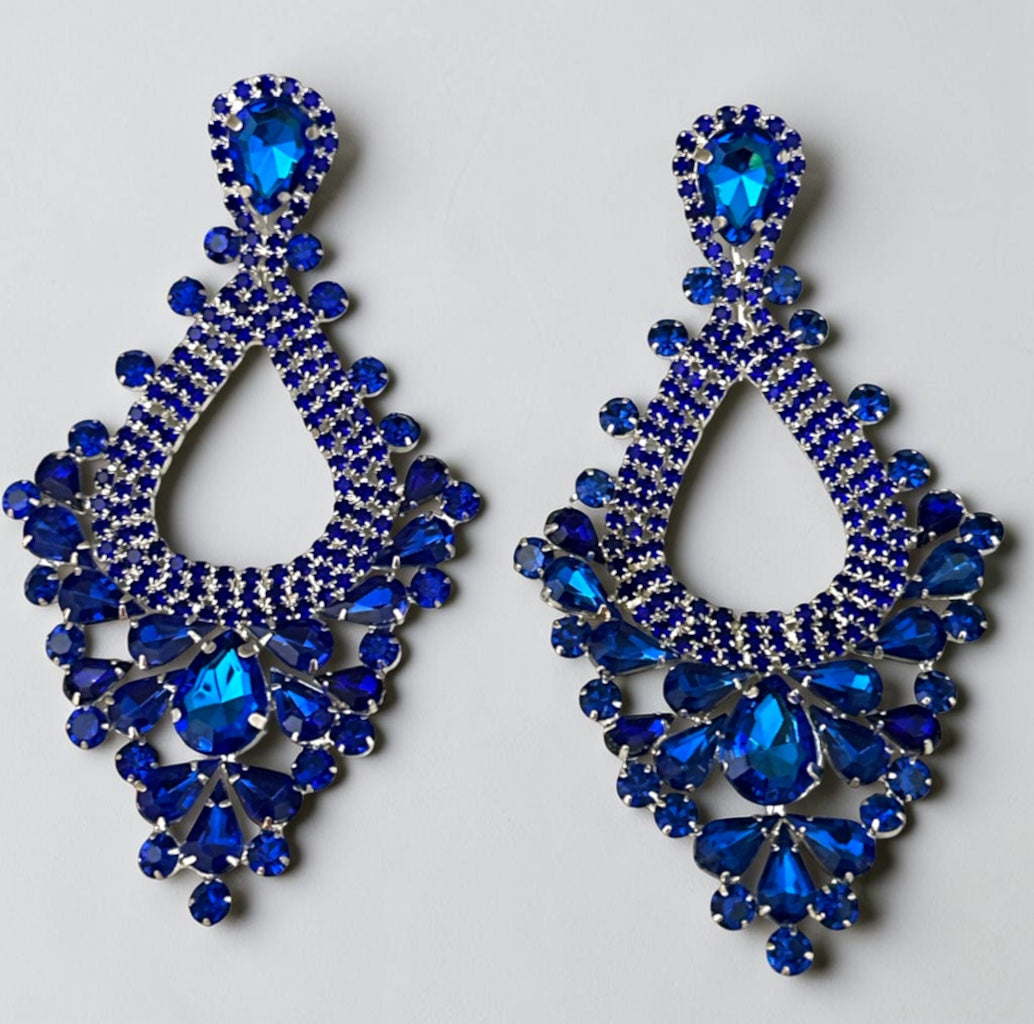 Royal Blue Rhinestone Teardrop Statement Earrings - Fatisha Boutique Fatisha Boutique