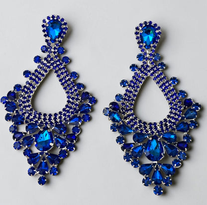 Royal Blue Rhinestone Teardrop Statement Earrings - Fatisha Boutique