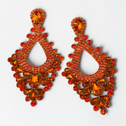 Orange Rhinestone Teardrop Statement Earrings - Fatisha Boutique