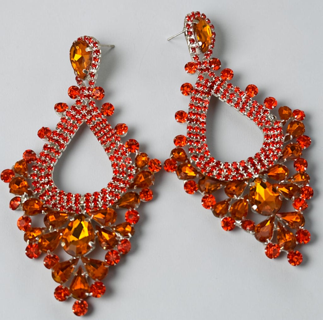 Orange Rhinestone Teardrop Statement Earrings - Fatisha Boutique Fatisha Boutique