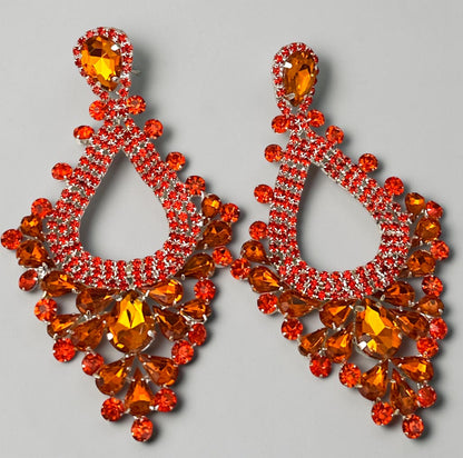 Orange Rhinestone Teardrop Statement Earrings - Fatisha Boutique