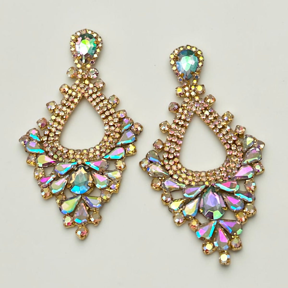 Iridescent AB Rhinestone Teardrop Statement Earrings Fatisha Boutique