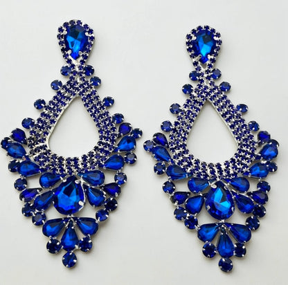 Royal Blue Rhinestone Teardrop Statement Earrings - Fatisha Boutique