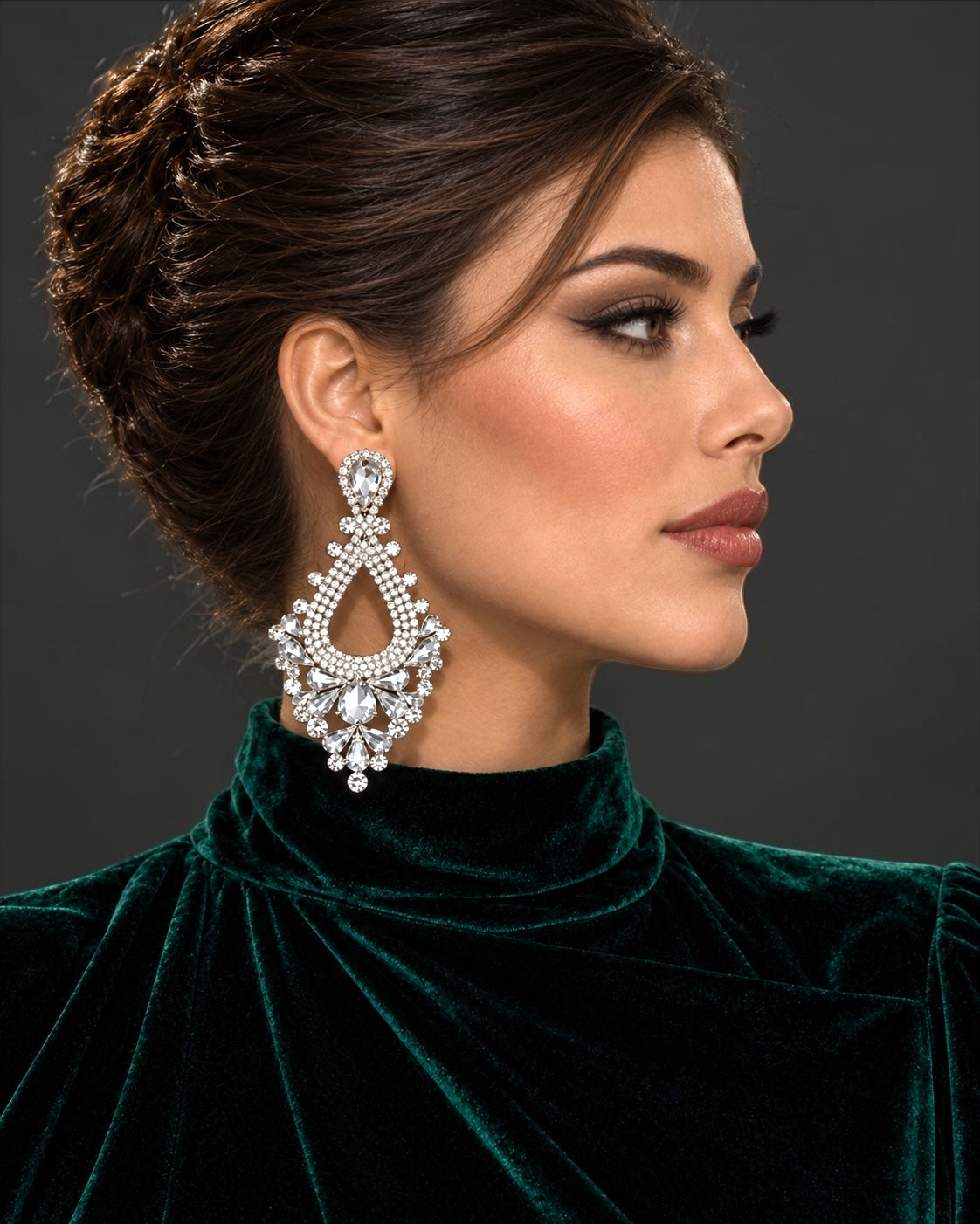 White Rhinestone Teardrop Statement Chandelier Earrings Fatisha Boutique
