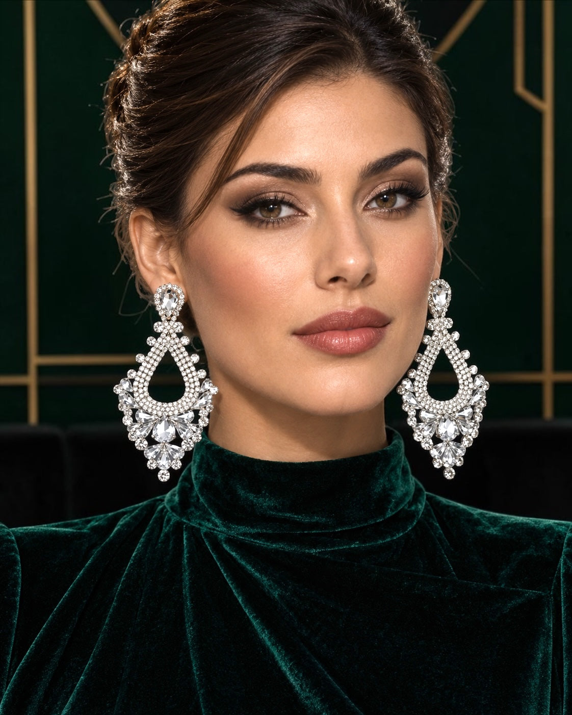 White Rhinestone Teardrop Statement Chandelier Earrings Fatisha Boutique