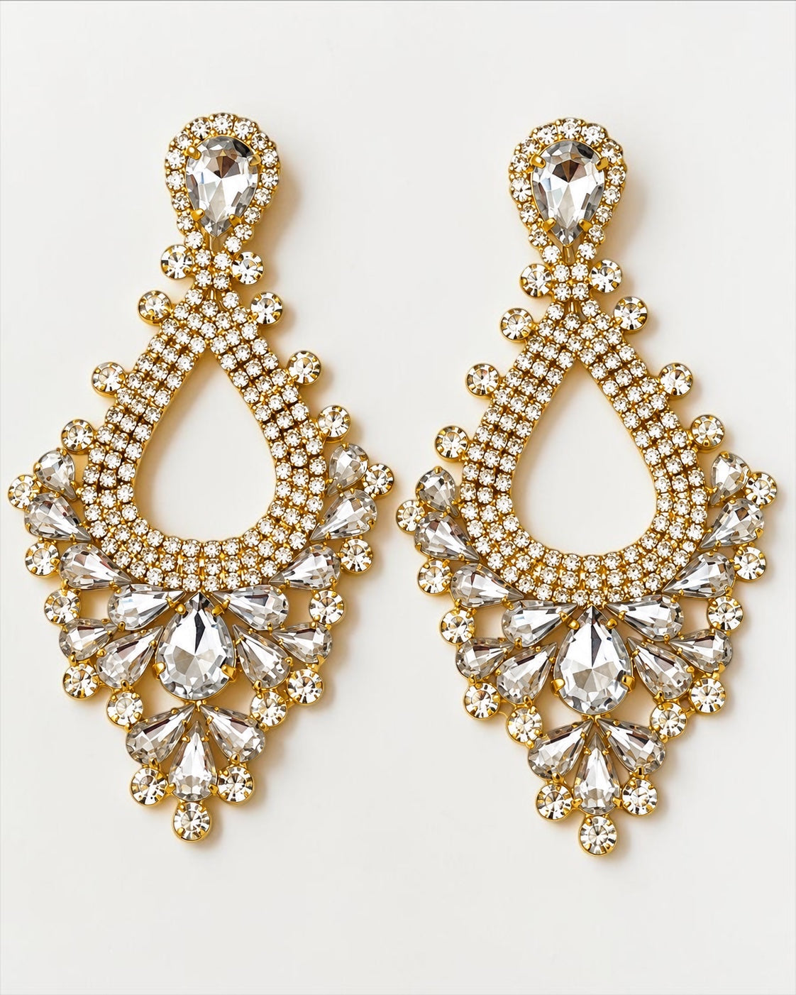 White Rhinestone Teardrop Statement Chandelier Earrings Fatisha Boutique