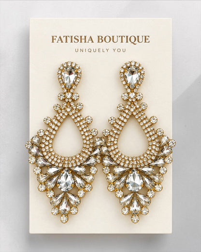 White Rhinestone Teardrop Statement Chandelier Earrings