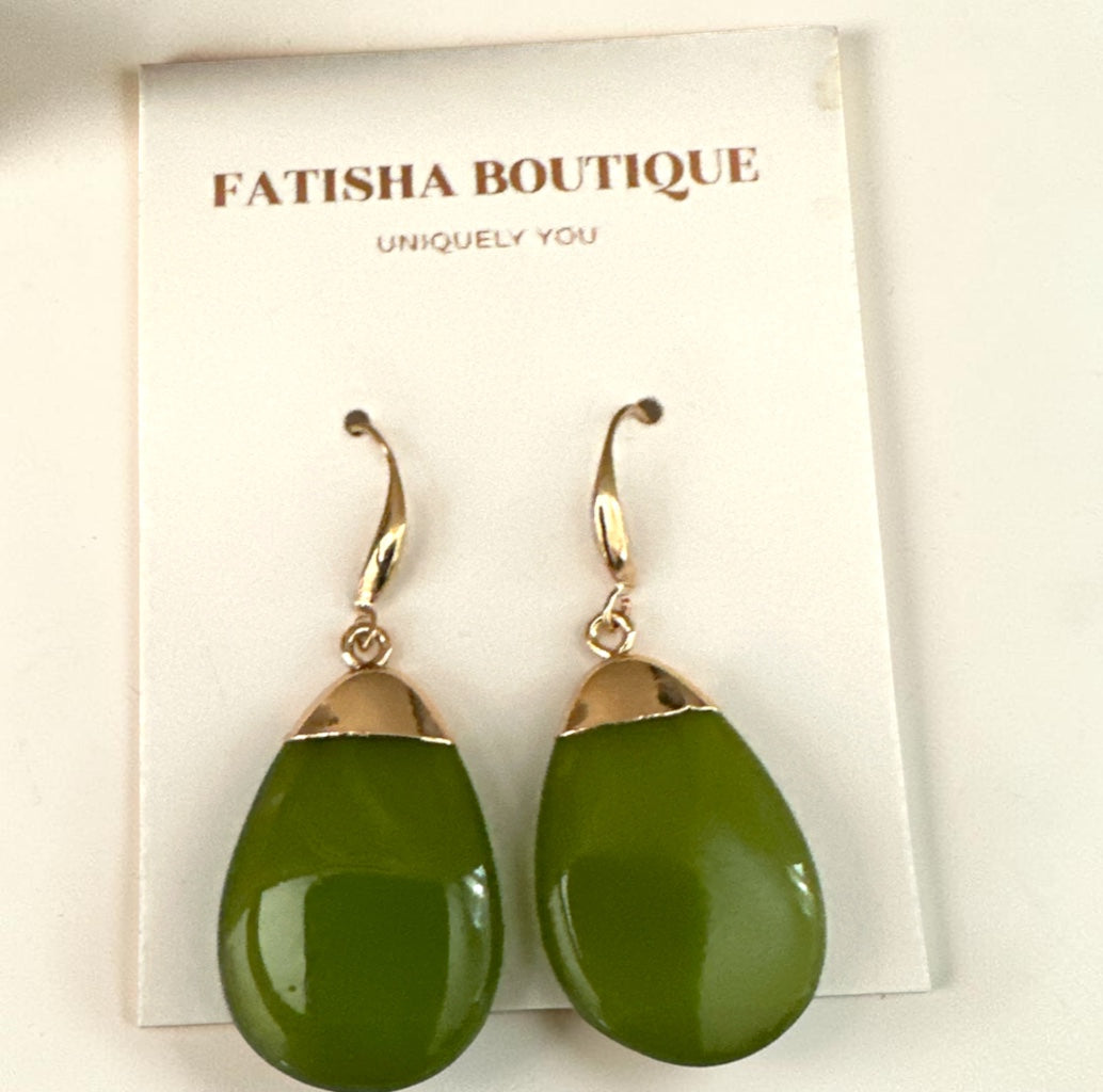 Resin Teardrop Drop Earrings – Gold-Tone Statement Jewellery - Fatisha Boutique