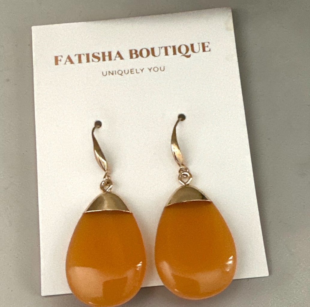 Resin Teardrop Drop Earrings – Gold-Tone Statement Jewellery - Fatisha Boutique Fatisha Boutique