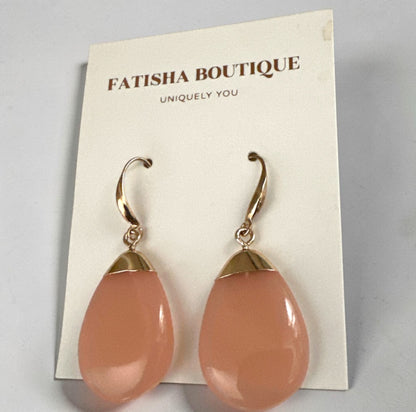 Resin Teardrop Drop Earrings – Gold-Tone Statement Jewellery - Fatisha Boutique