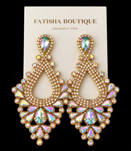 Iridescent AB Rhinestone Teardrop Statement Earrings