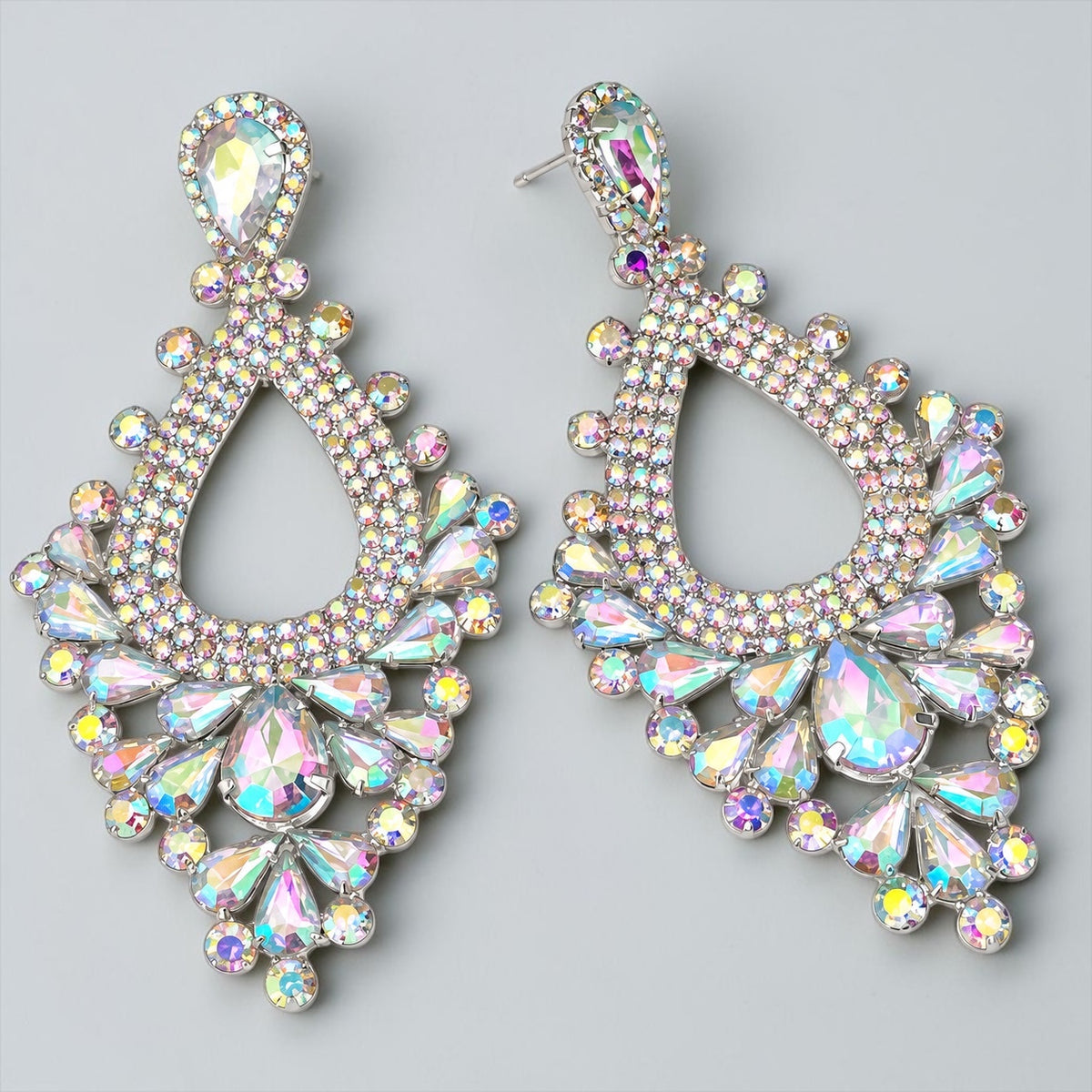 Iridescent AB Rhinestone Teardrop Statement Earrings Fatisha Boutique