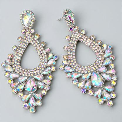 Iridescent AB Rhinestone Teardrop Statement Earrings