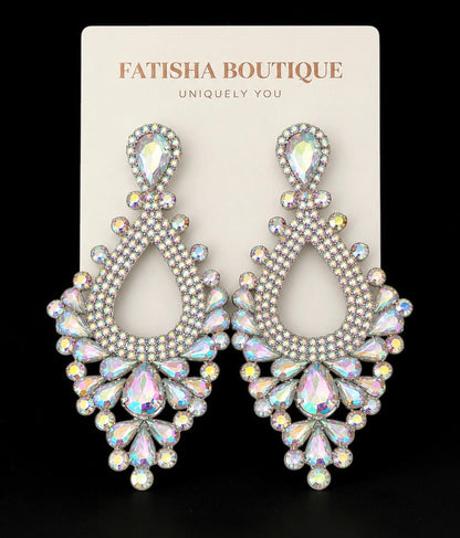 Iridescent AB Rhinestone Teardrop Statement Earrings
