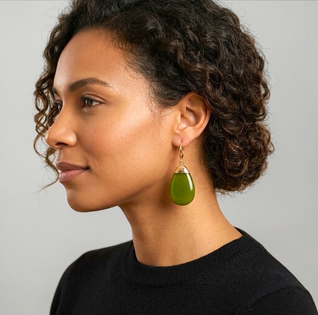 Resin Teardrop Drop Earrings – Gold-Tone Statement Jewellery - Fatisha Boutique Fatisha Boutique