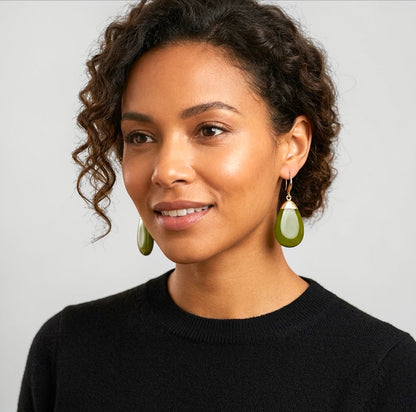Resin Teardrop Drop Earrings – Gold-Tone Statement Jewellery - Fatisha Boutique