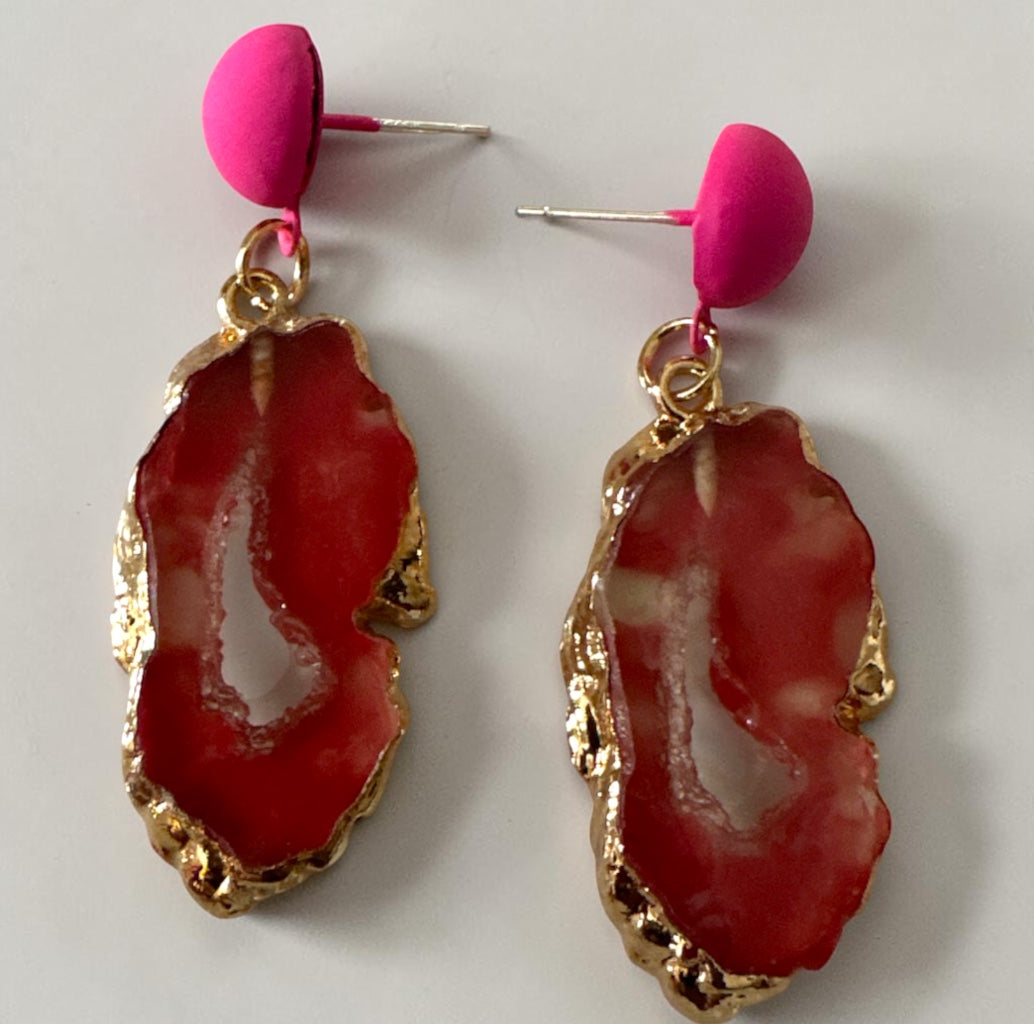 Lightweight Resin Agate-Effect Statement Drop Earrings Fatisha Boutique