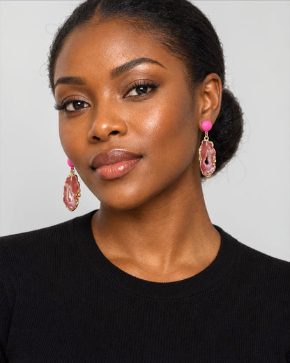 Lightweight Resin Agate-Effect Statement Drop Earrings
