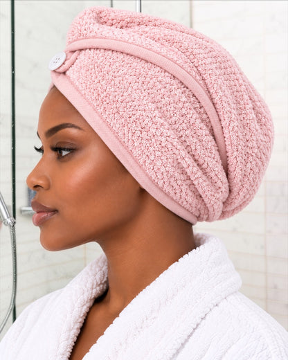 Ultra-Soft Microfibre Hair Towel Wrap with Button Fastening - Fatisha Boutique