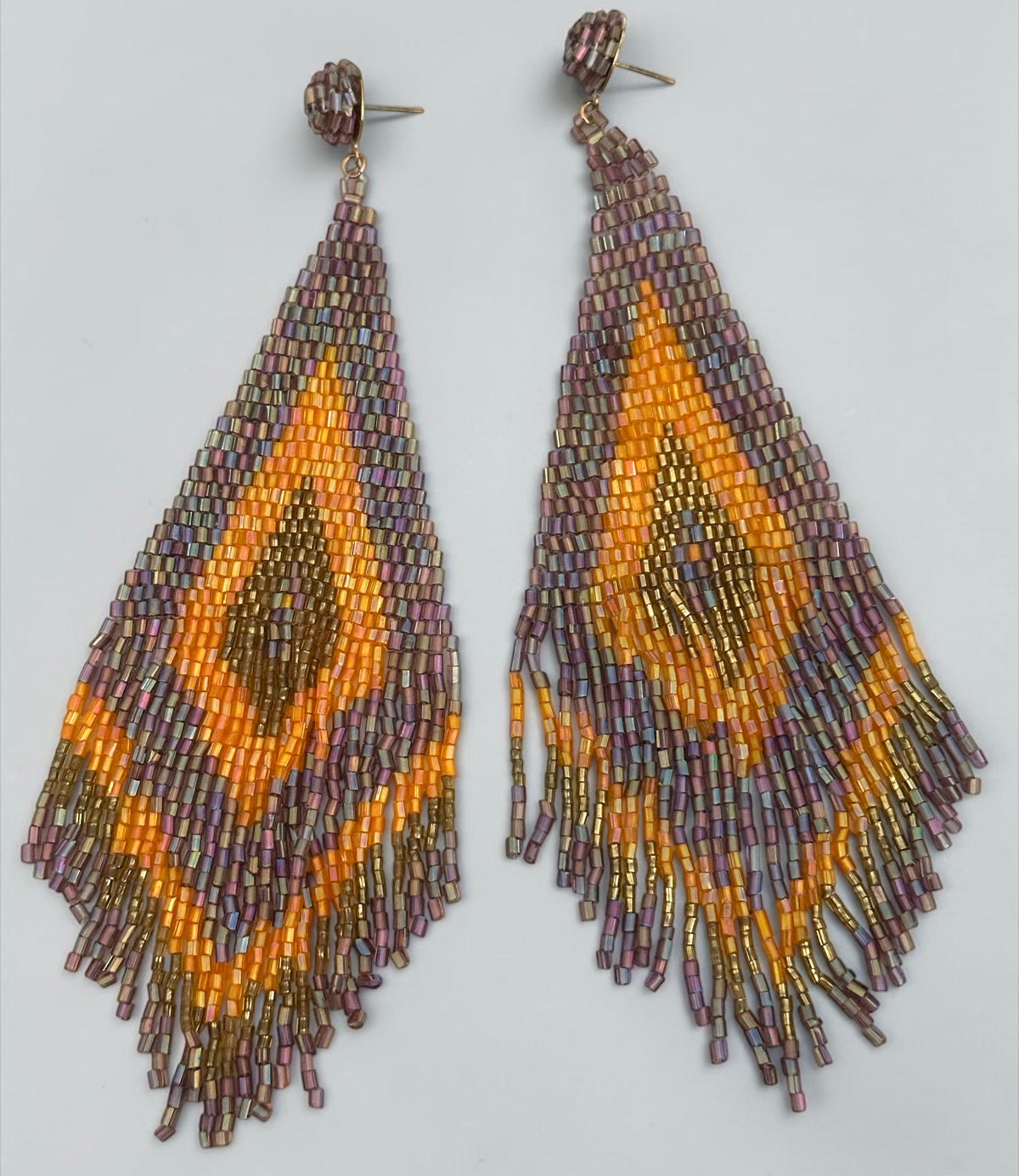 Extra-Long Purple, Amber & Gold Beaded Fringe Earrings - Fatisha Boutique Fatisha Boutique
