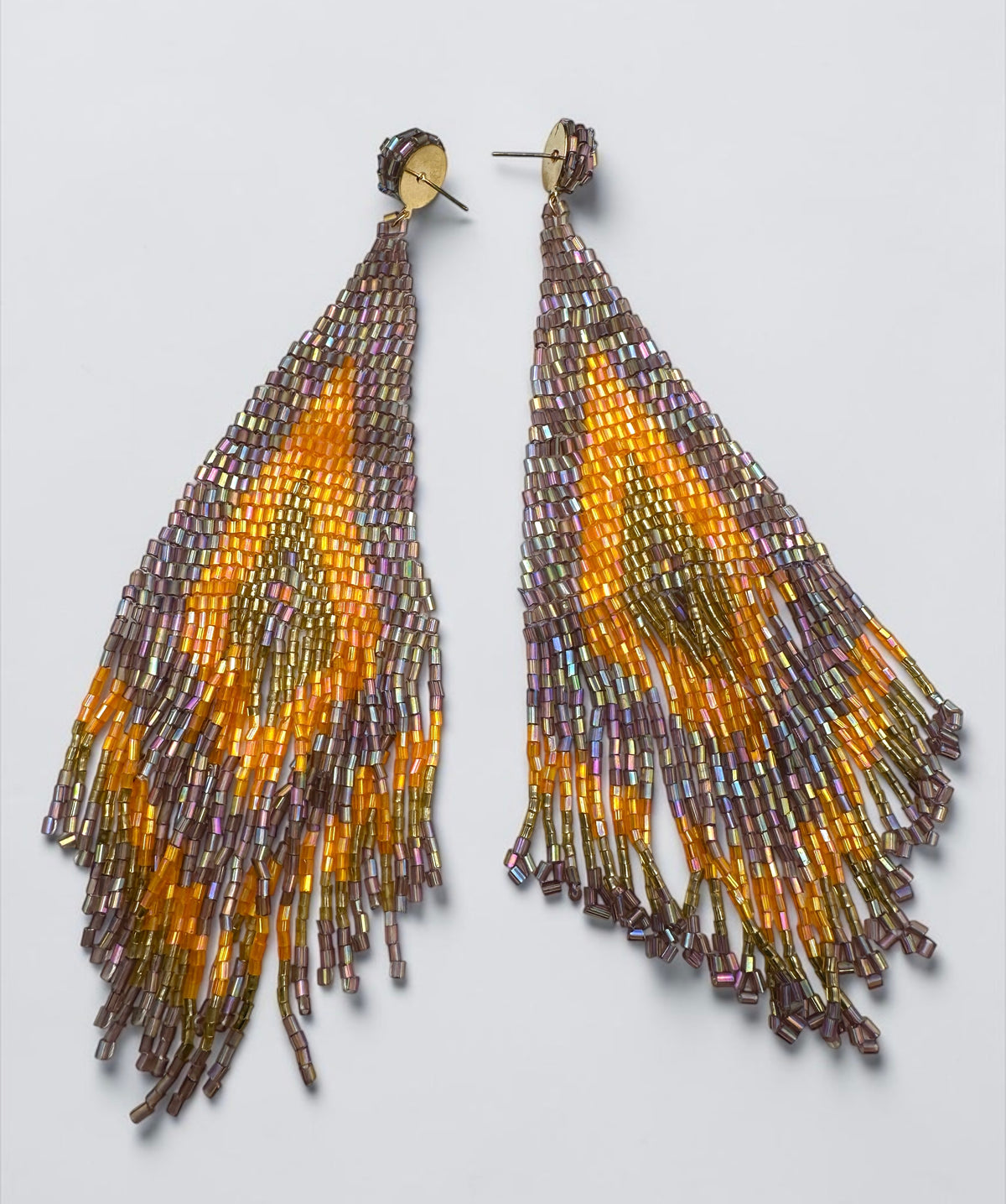 Extra-Long Purple, Amber & Gold Beaded Fringe Earrings - Fatisha Boutique Fatisha Boutique